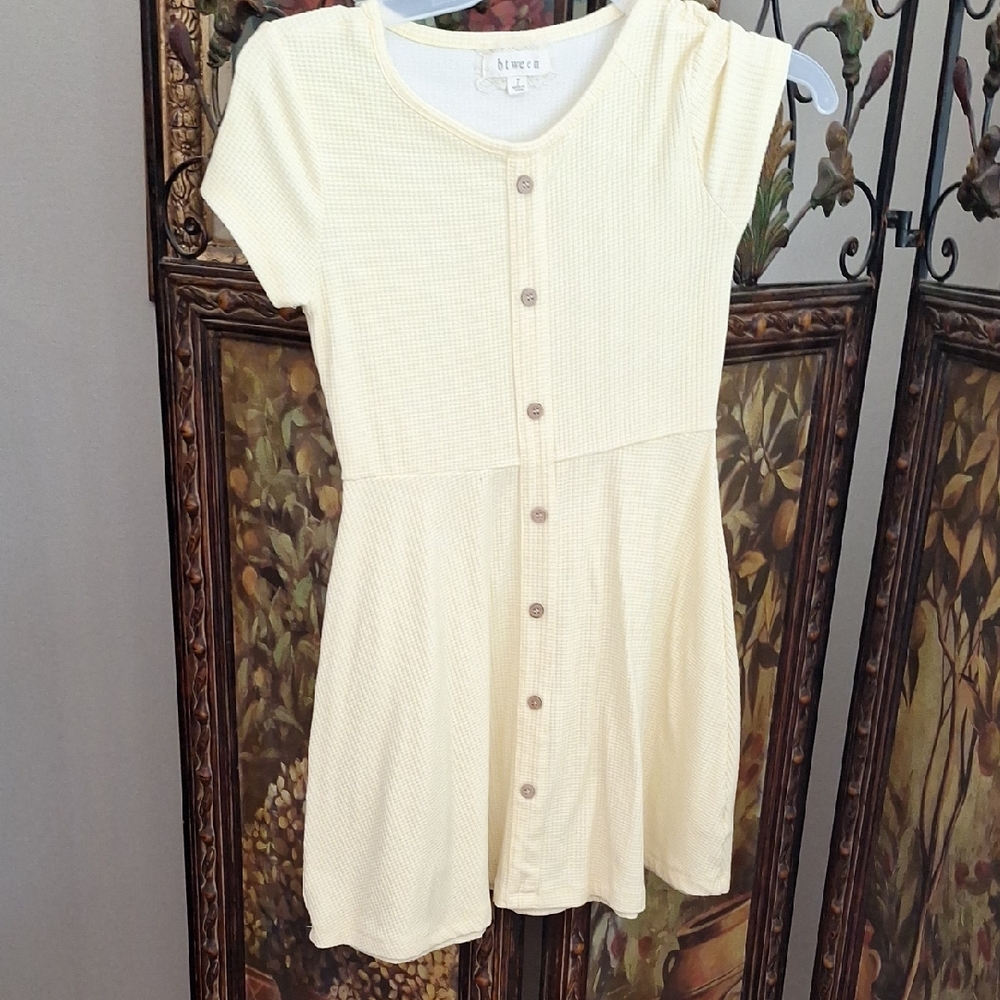 btween Cream Short-Sleeve Button-Front Kids Dress
